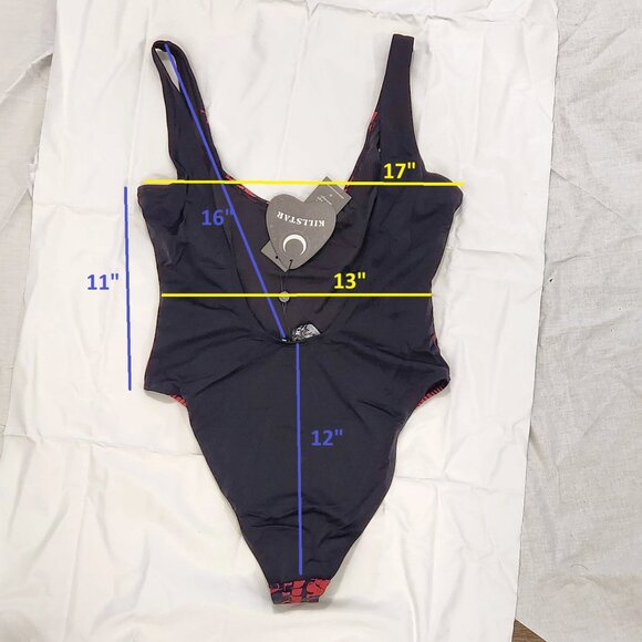 One-piece swimsuit with demon face in red and black. Size Medium. NWT - Picture 4 of 5